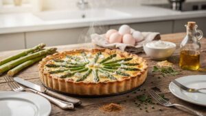 Diese Oster-Quiche mit Spargel und Ziegenkäse gelingt auch ohne Boden!