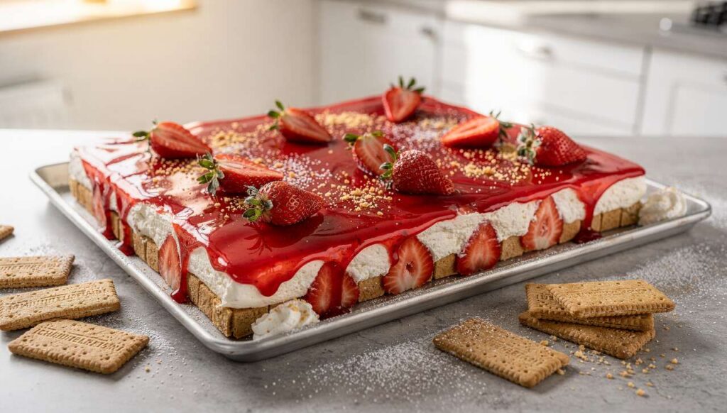 Erdbeerkuchen vom Blech ohne Backen: Dieses Quark-Dessert wird der Oster-Hit