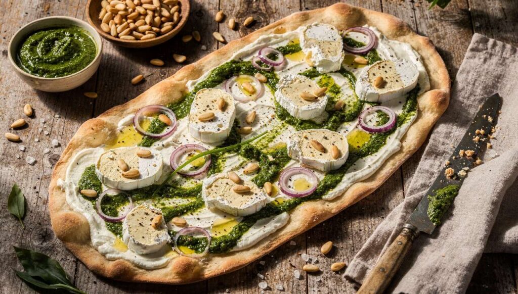 Flammkuchen mit Bärlauch und Ziegenkäse: Frühling auf dem Blech in 15 Minuten