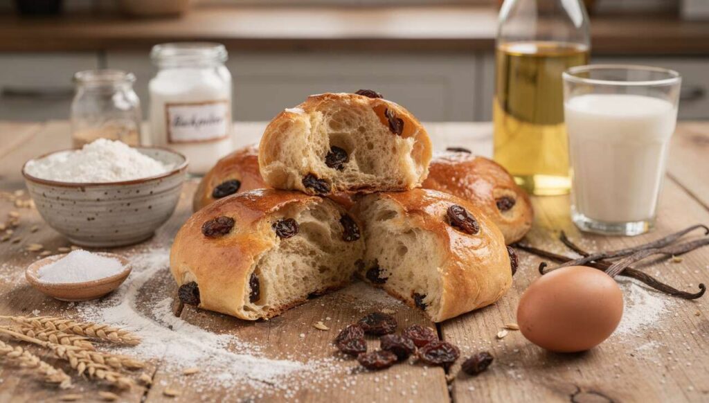 Oster-Brötchen mit Rosinen: Außen knusprig, innen fluffig und fertig in 15 Minuten!